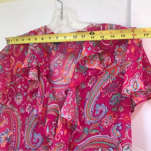 CHAPS Ralph Lauren Sheer Paisley Print Ruffle Flutter Sleeves Button Blouse 8 - Picture 13 of 16